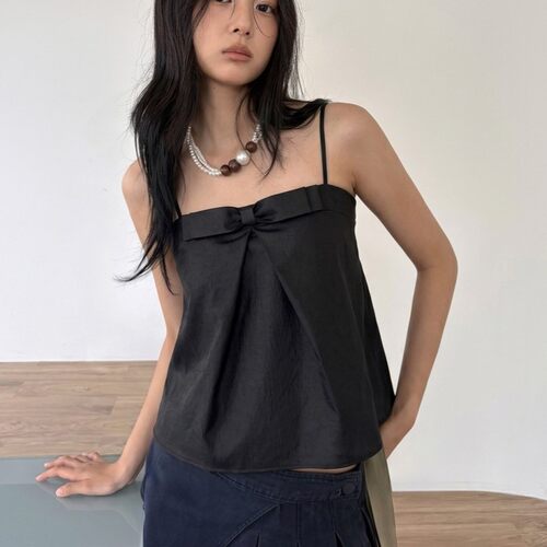 ZY87ZM719韩系ins穿搭蝴蝶结缎面抹胸小吊带背心女夏季装外穿无袖