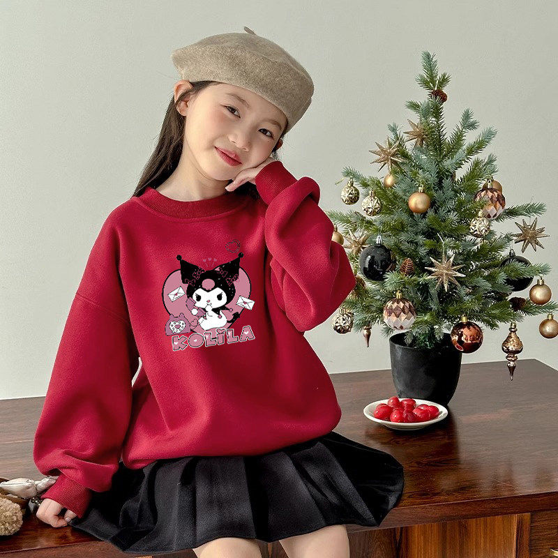 库洛米女童卫衣2025秋冬新款洋气上衣小女孩加绒加厚圆领拜年服潮