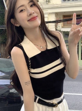ZY625小香风条纹针织吊带背心女夏季外穿显瘦内搭打底无袖t恤上衣