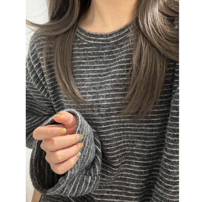 2025新款上衣毛绒冬季软糯加厚慵懒风宽松长袖t恤女条纹打底衫