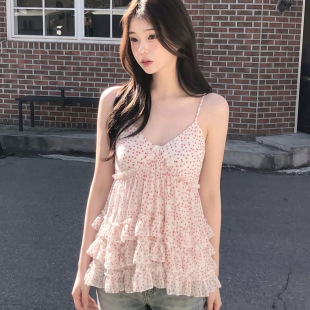 YZ632026新款波点蛋糕荷叶花边吊带背心夏季层层设计感少女系上衣