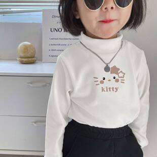 女宝打底衫秋季kt猫儿童德绒半高领内搭上衣女童秋装长袖T恤童装t