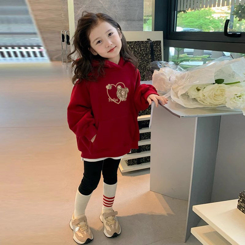 女童连帽卫衣2026秋冬新款儿童加绒加厚上衣小女孩喜庆红色拜年服