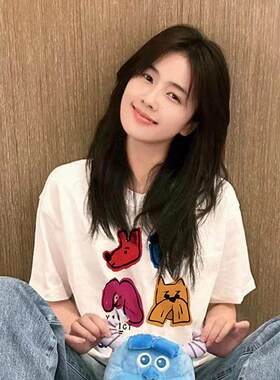 CC趣味小狗短袖t恤女2025夏季设计感小众oversize宽松上