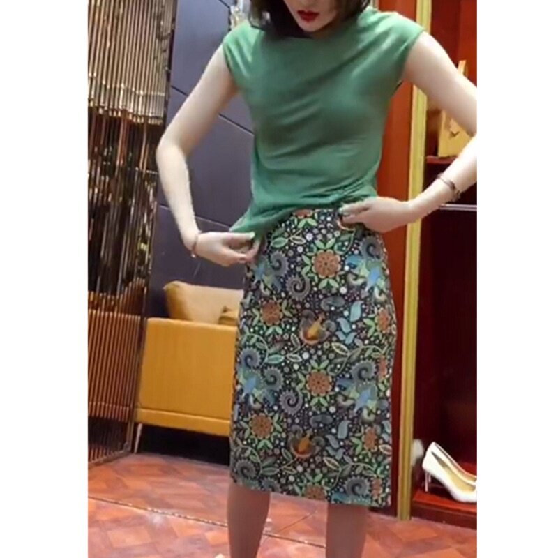 发9310大爱美依缘2025夏季新款绿色修身打底衫高腰半身裙韩版时尚
