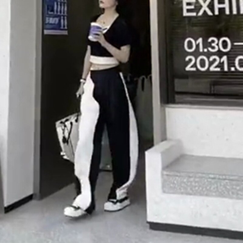 发9190大爱美依缘2025春夏新款韩版两件套修身打底高腰阔腿裤时尚