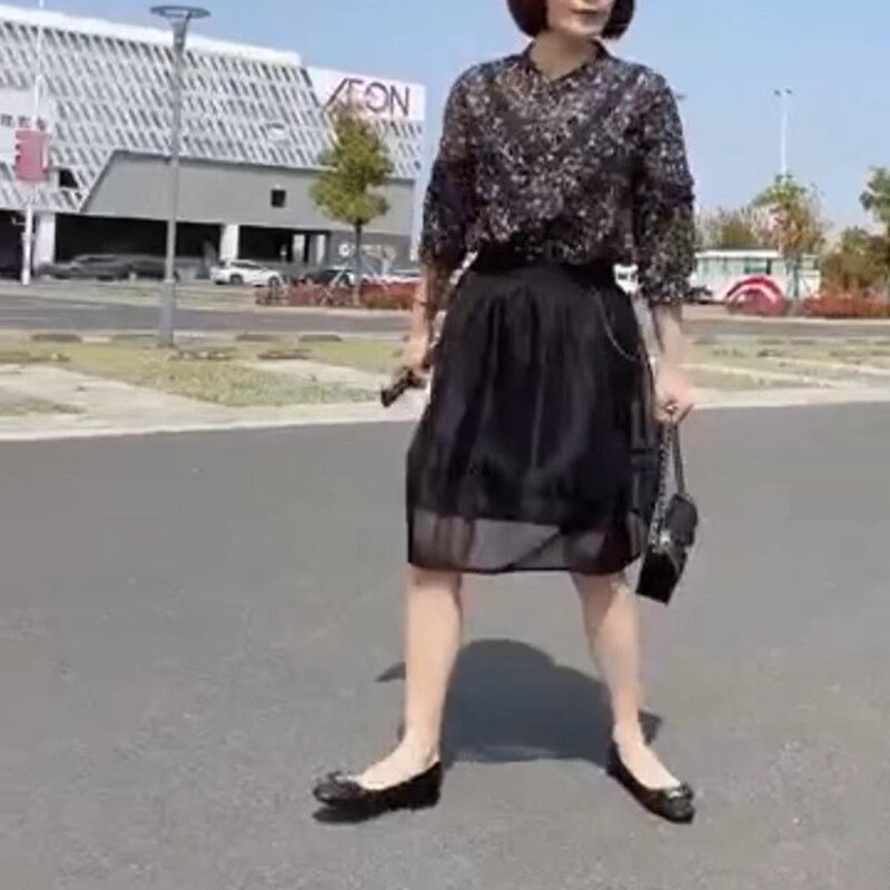 88572大爱美依缘2026夏季新款时尚碎花雪纺上衣黑色蓬蓬半裙减龄
