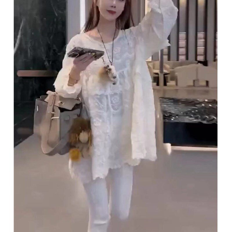 2417大爱美依缘2025早春新款韩版超仙衬衫女宽松蕾丝减龄显瘦上衣