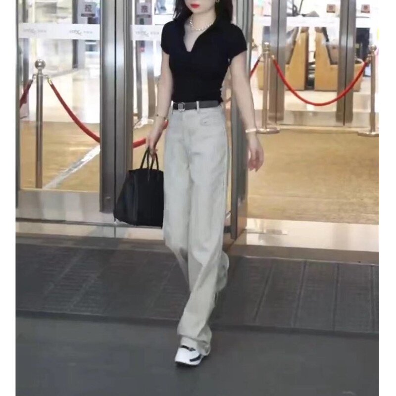 23360大爱美依缘2025夏季新款韩版洋气直筒长裤时尚条纹阔腿女裤