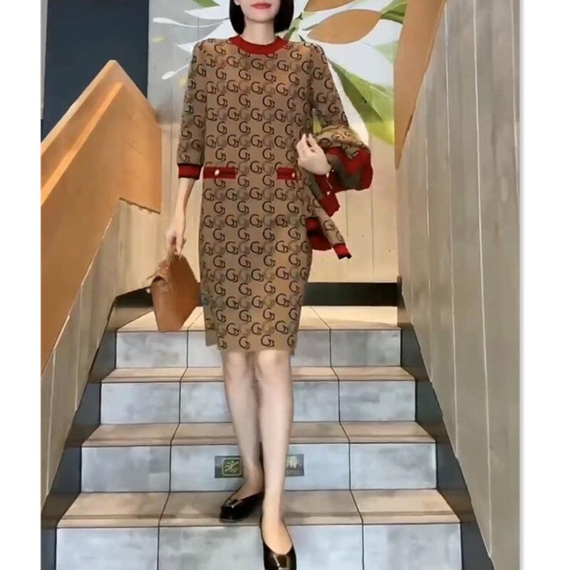 55676大爱美依缘2025春秋新款中长款连衣裙长袖开衫外套时尚显瘦
