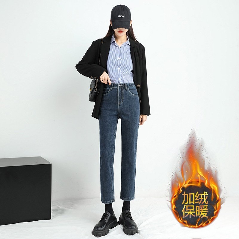 冬季加绒新款直筒牛仔裤女大码蓝灰高腰显瘦加绒加厚保暖烟管裤,女装/女士精品,大码裤装,淘宝优惠券,粉丝福利购,淘宝优惠卷
