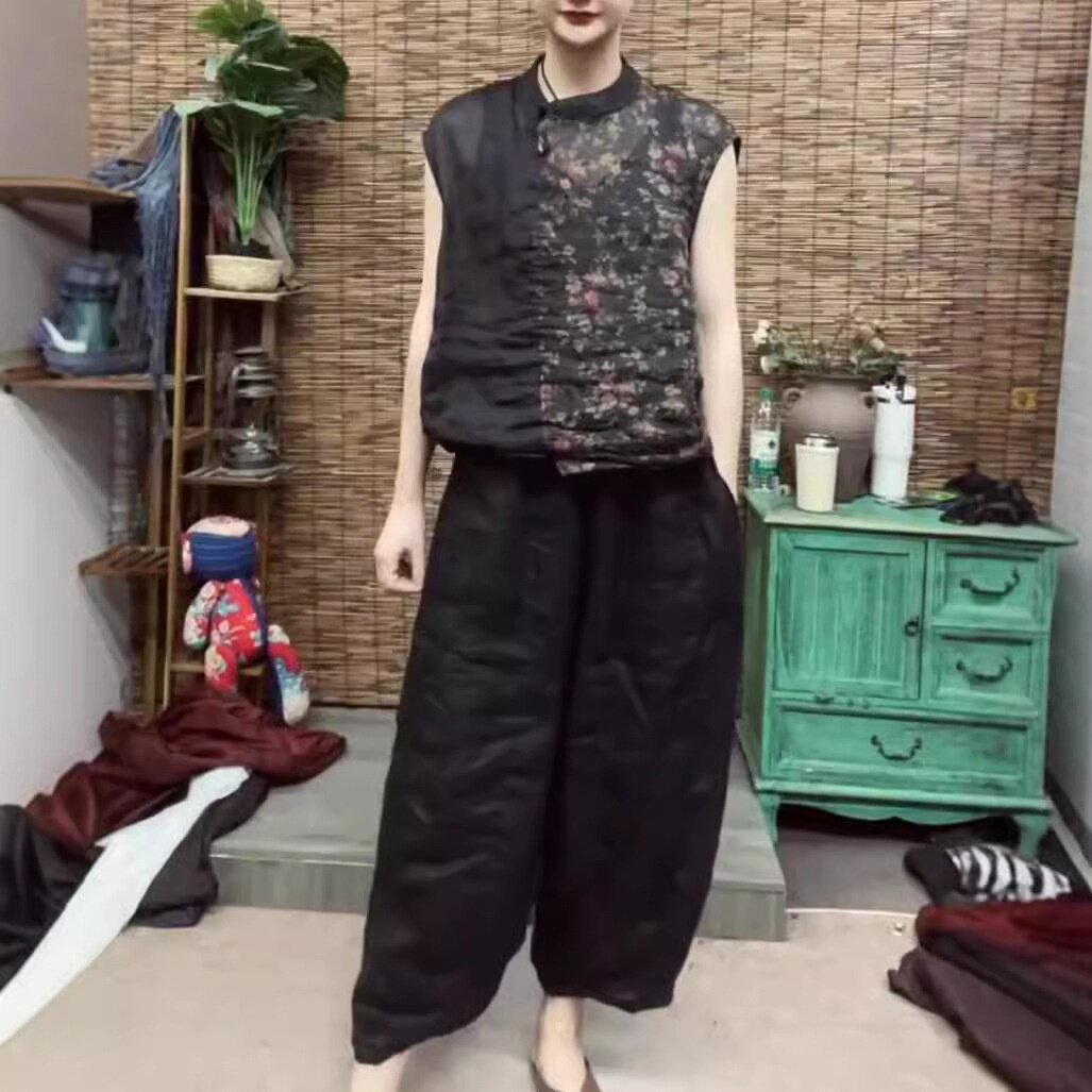 24552大爱美依缘2026夏季新款时尚印花拼接上衣休闲哈伦裤显瘦女