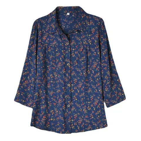 老人纯棉绸女衬衫衬衣服大码太太春装长袖妈妈夏装中老年人奶奶装