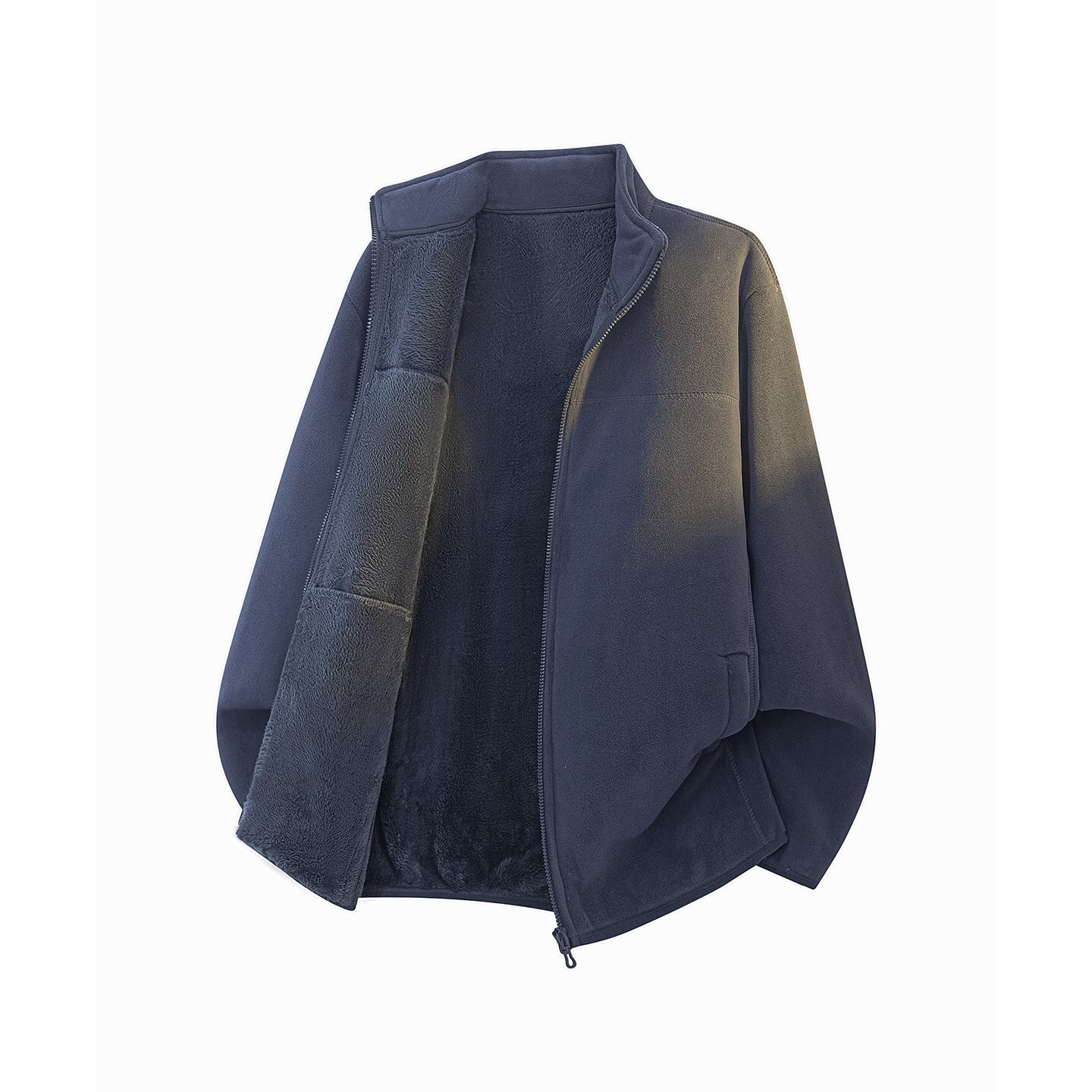 冬季纯色加厚加绒抓绒衣男女款简约翻领开衫拉链卫衣外套夹克