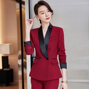 西装外套女气质秋冬职业西服套装公务员红色工作服大学生面试正装
