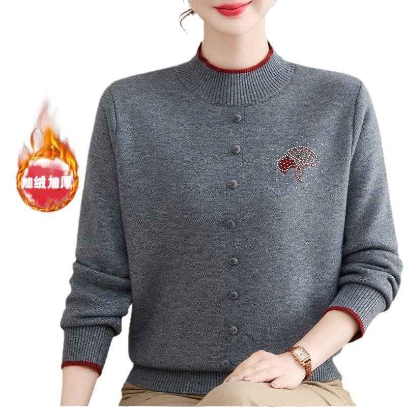 中老年女装新款外穿圆领上衣加绒厚毛线衫秋冬长袖打底妈妈针织衫,女装/女士精品,毛衣,淘宝优惠券,粉丝福利购,淘宝优惠卷