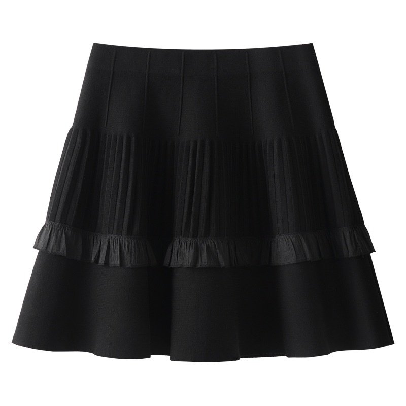 黑色A字半身裙女2024新款秋冬款高腰显瘦百褶裙蓬蓬裙拼接小短裙,女装/女士精品,半身裙,淘宝优惠券,粉丝福利购,淘宝优惠卷