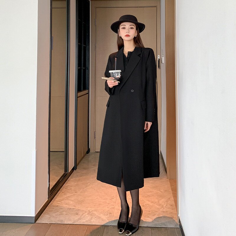 抖音爆款大码长款西装风衣外套女胖mm春季新款英伦风宽松大衣2606