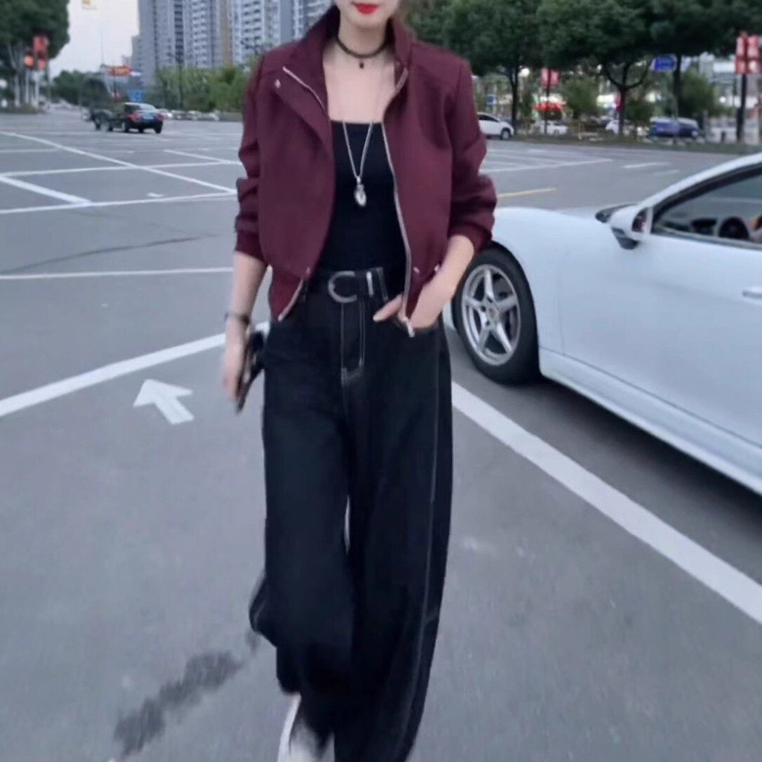 241093大爱美依缘2026网红爆款洋气时髦短款立领外套高腰牛仔裤女