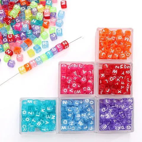 方珠串珠子亚克力配件英文字母DIY饰品散珠儿童珠子6x6mm