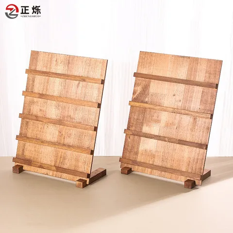 展示板木架展示架作品胡桃色直播阶梯型美甲展示架一体式多层卡纸