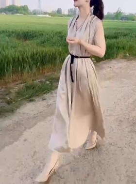 25360大爱美依缘2025夏季新款欧货轻熟风女神范无袖长款连衣裙女