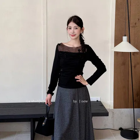 LS纯色广州2025女装立体上衣早秋花朵优雅新品#修身十三行61157