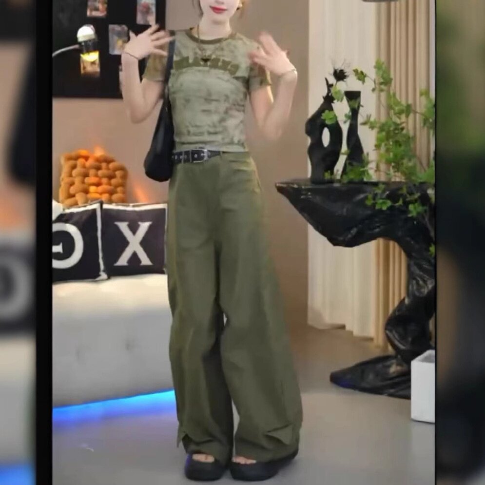 25579大爱美依缘2025夏季新款洋气字母修身显瘦上衣休闲工装裤女