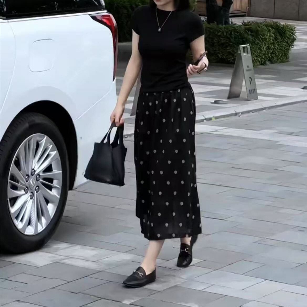 168336大爱美依缘2025夏季新款简约纯色短袖T恤高腰波点半身裙女