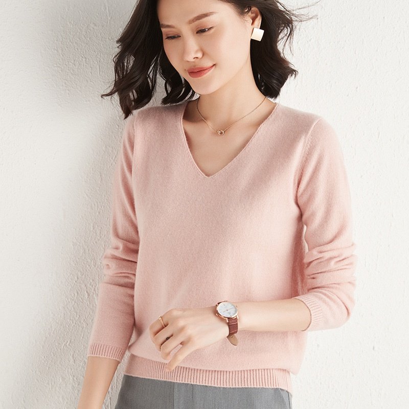 气质V领山羊绒衫女2023年秋冬套头打底衫宽松羊毛针织衫纯色毛衣,女装/女士精品,羊绒衫,淘宝优惠券,粉丝福利购,淘宝优惠卷