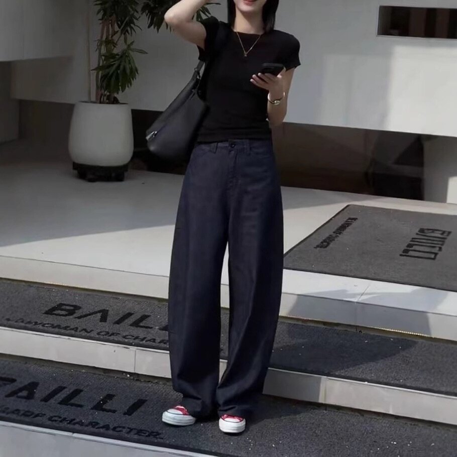 25385大爱美依缘2025夏季新款圆领短袖净版T恤该有垂感直筒长裤女
