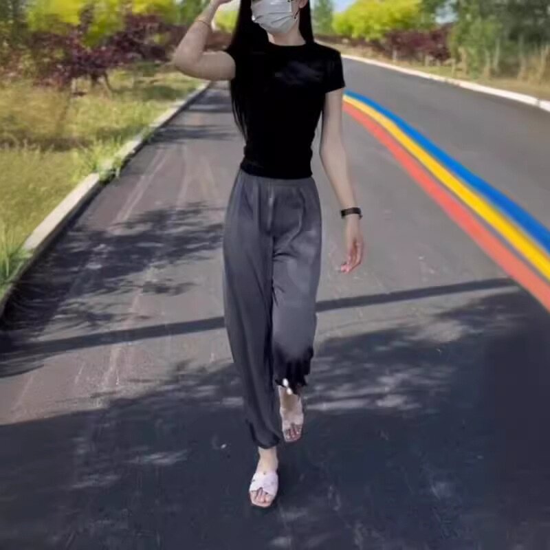 24158大爱美依缘2025夏季新款纯色净版短袖T恤休闲束脚长裤显瘦女