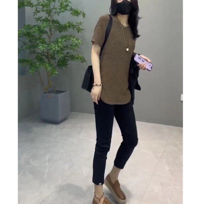 23605大爱美依缘2025新款韩版圆领宽松T恤修身小脚裤洋气显瘦女装