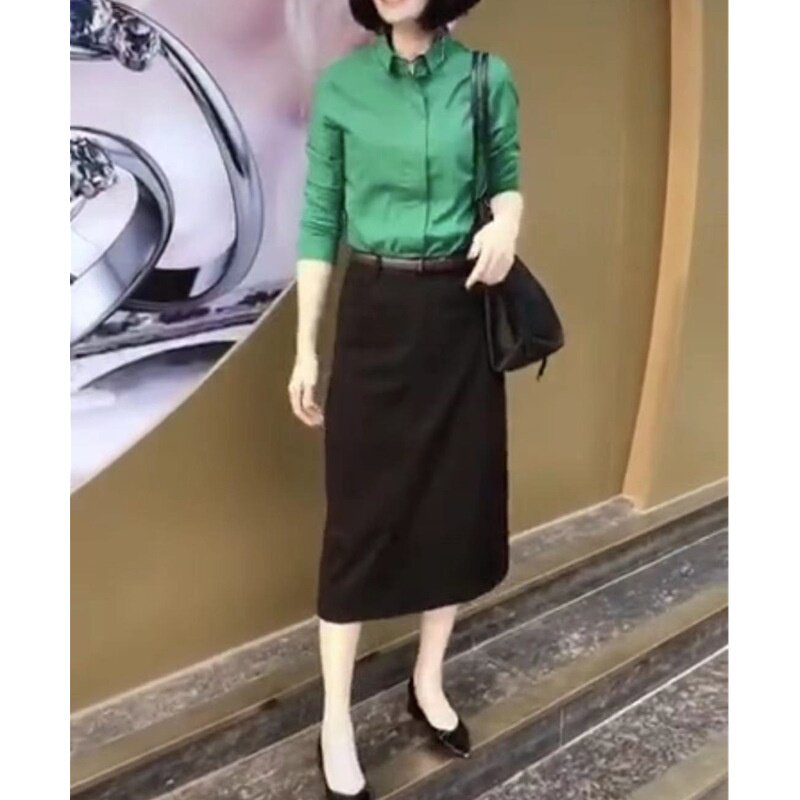 612大爱美依缘2026早春新款韩版时尚两件套翻领衬衫打底半身裙女