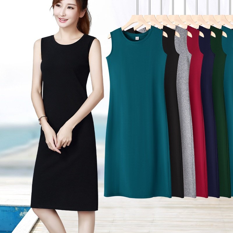 黑色宽肩带背心连衣长裙女夏季外穿内搭螺纹直筒砍无袖吊带打底裙,女装/女士精品,连衣裙,淘宝优惠券,粉丝福利购,淘宝优惠卷