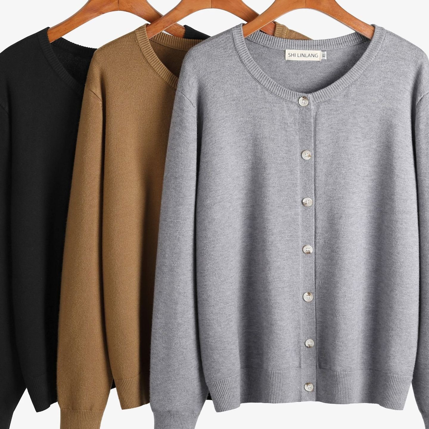 2024春秋新款女圆领上衣短款纯色针织开衫百搭外套 240斤加肥加大,女装/女士精品,毛针织衫,淘宝优惠券,粉丝福利购,淘宝优惠卷