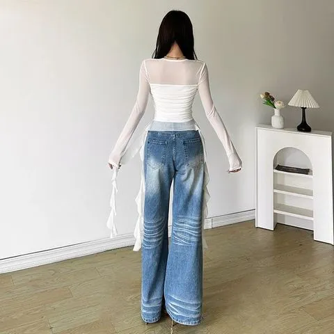 早秋飘带T恤露肩不规则修身辣妹女性感设计感上衣小众显瘦荷叶边