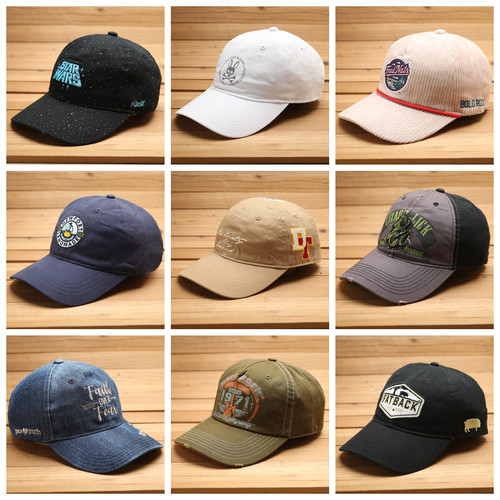 四季复古纯棉软顶宽檐弯檐棒球帽