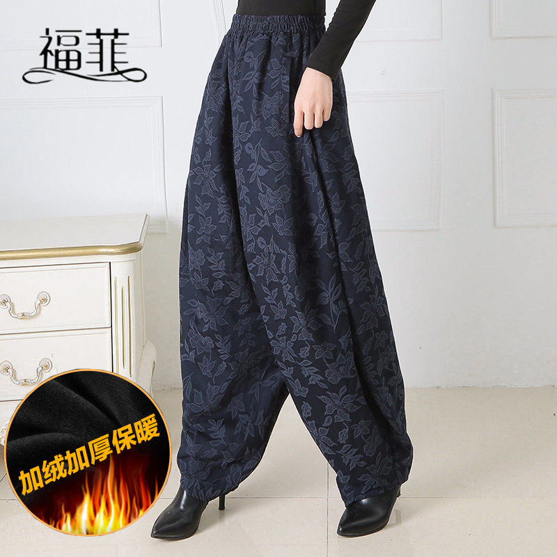 秋冬灯笼裤女宽松民族风棉麻大码高腰吊裆哈伦裤胖mm大裆休闲裤女