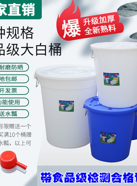 食品级大白桶加厚45L65L100L储水桶带盖发酵桶酿酒桶塑料大圆胶桶
