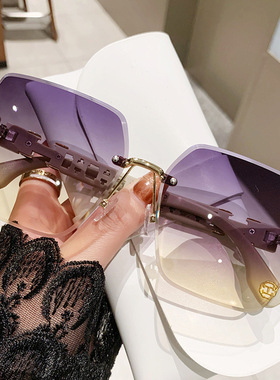 无框切边太阳镜时尚多彩渐变色