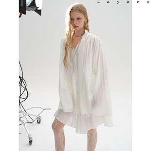 飘带衬衫 宽松法式 柔软微透纯白条纹 Layers