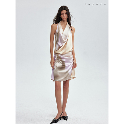 Layers印花抽皱短裙A字半身裙