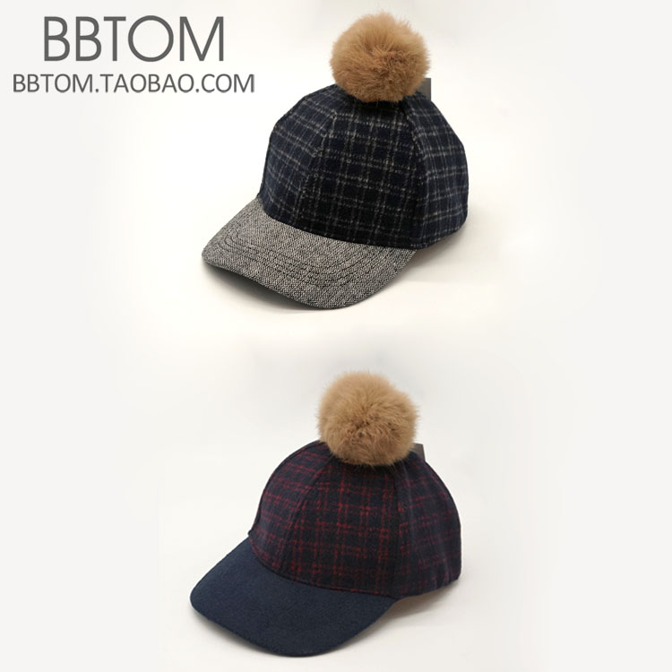 2-7岁儿童厚呢子格子帽子棒球帽