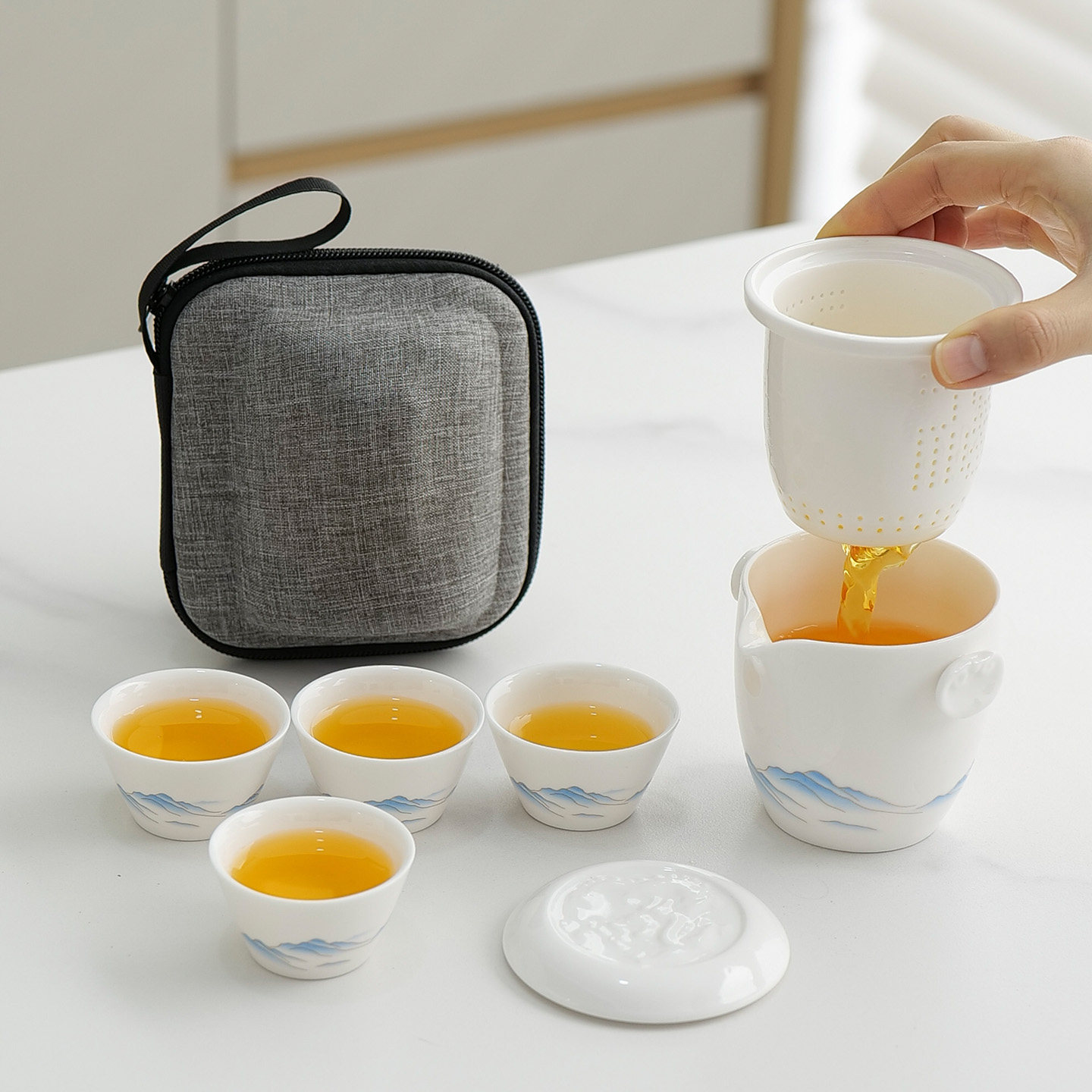 车载便携白瓷旅行茶具套装