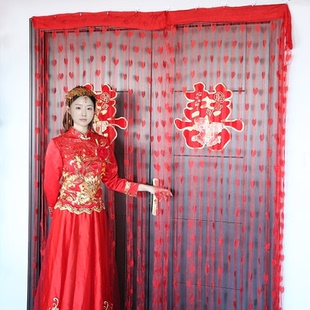 饰喜纱帘婚庆线帘 浪漫小桃心玄关隔断帘婚礼纪窗帘爱心门帘婚房装