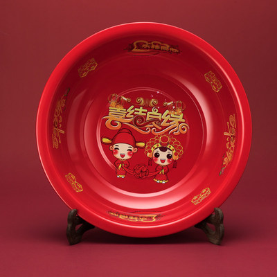 结婚礼纪搪瓷脸盆脚盆婚庆喜庆用品红色新娘陪嫁嫁妆红盆鸳鸯喜盆