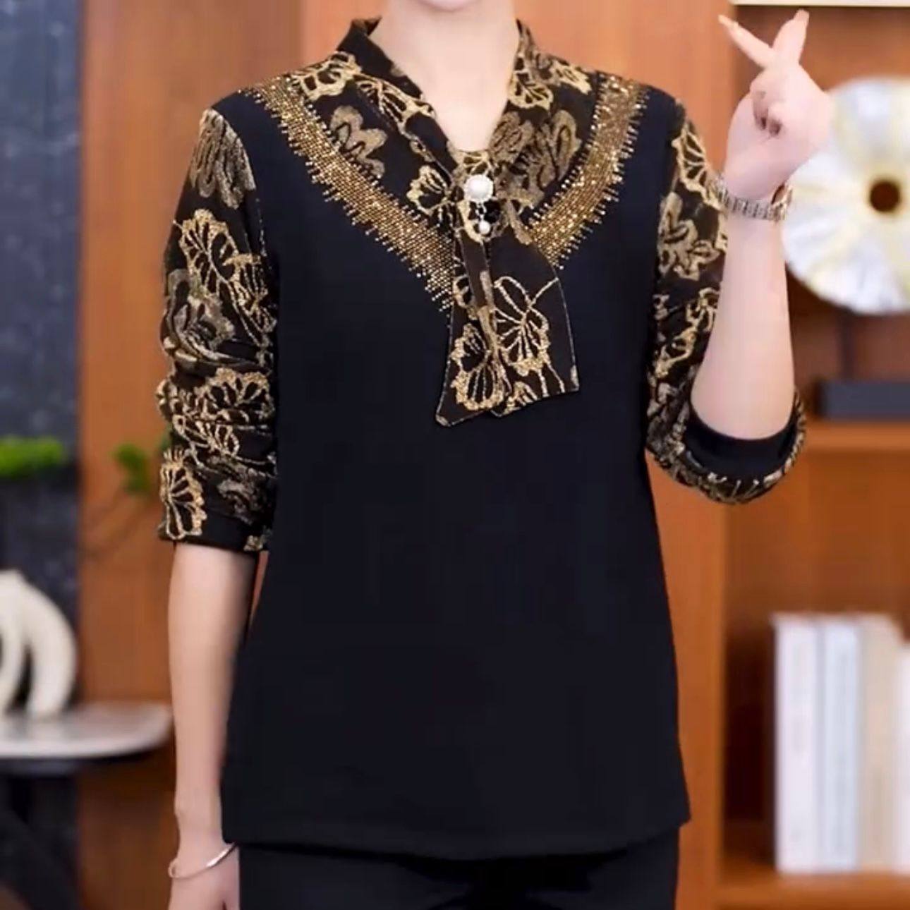 加绒加厚蕾丝打底衫女长袖秋冬妈妈洋气大码遮肚显瘦保暖小衫上衣