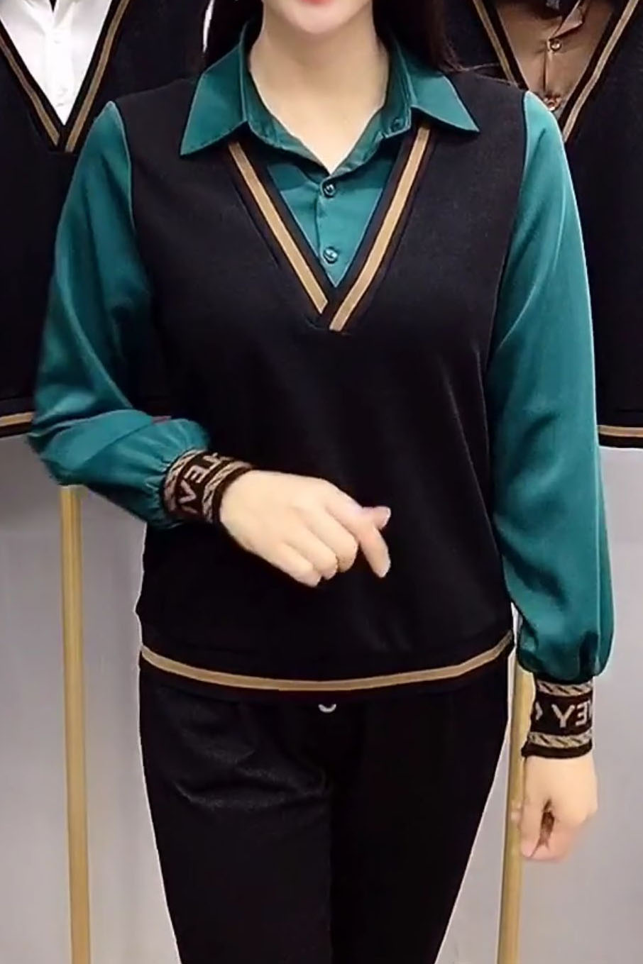 长袖衬衫洋气假两件