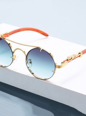 跨境金属豹子头太阳镜复古圆框